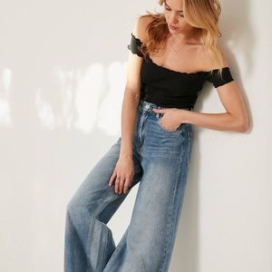 EXPRESS HIGH RISE WIDE LEG TROUSER JEANS NWOT 4 r